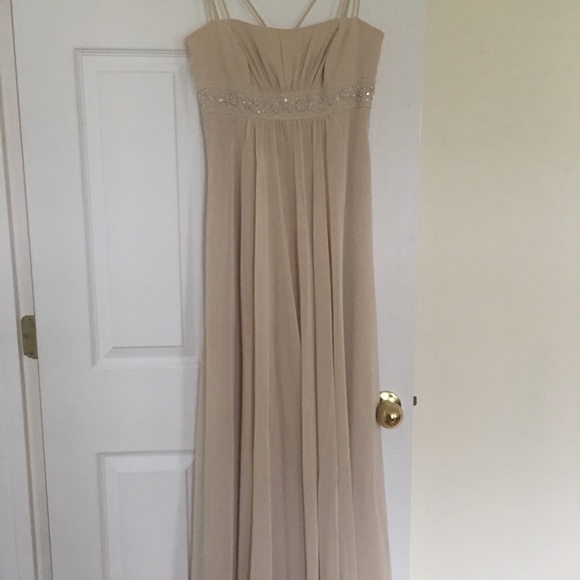 Long Spaghetti Strap Chiffon Dress w Beaded Empire - Picture 7 of 12
